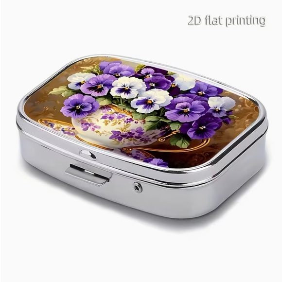 Pansy Floral Nature Inspired Pill Organizer 2-Compartment Compact Pill Case New - Picture 4 of 11
